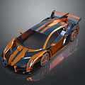 Orange And Black Sports Car With Sleek Aerodynamic Design And Rear Spoiler