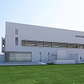 Modern Office Building With White Exterior Large Windows Sleek Design And Green Lawn Frontage