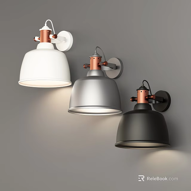Modern Wall Lamps in White Silver Black with Copper Base on Gray Wall Lighting 3d model 
