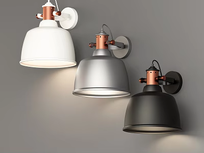 Modern Wall Lamps in White Silver Black with Copper Base on Gray Wall Lighting 3d model