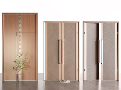 Wooden Double Doors With Modern Design And Metal Handles For Interior Decor 3d model