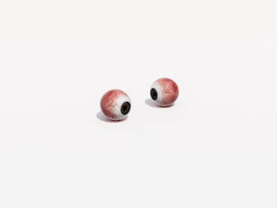 Pair of Red Eyeballs with Black Pupils on White Background 3d model
