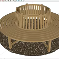 Wooden Round Design Outdoor Chair With Circular Seating And Natural Pebble Surround