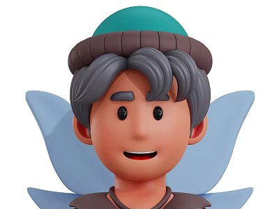 Cartoon Game and Movie Character With Gray Hair Green Brown Hat Blue Wings And Smiling 3d model