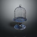 Decorative Ornament Set with Birdcage Design Metal Structure Round Base and Tray