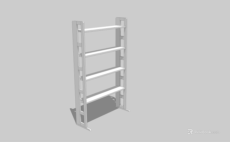 Modern White Bookshelf with Simple Design and Multiple Open Storage Shelves 3d model