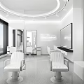 Modern White Beauty Salon Interior With Mirrors Chairs And Workstations