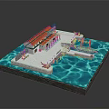 Traditional Wooden Watercraft At Dock By White Building With Red Roof Greenery And Sparkling Water