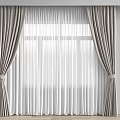 Beige Curtains With White Sheer Layers And Tiebacks For Window Interior