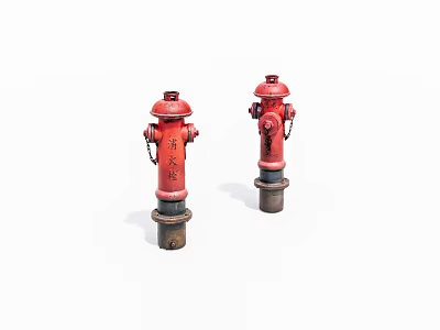 Two Red Fire Hydrants As Essential Fire Safety Equipment For Emergency Use 3d model