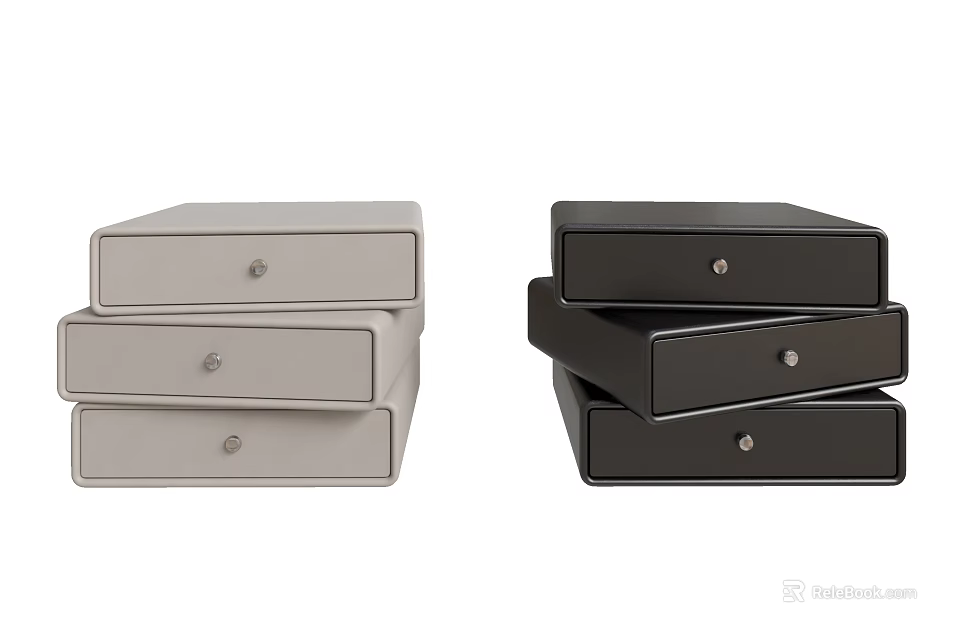 Modern Bedside Tables in Gray and Black with Drawer Storage Design 3d model 