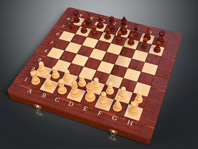 Chess Board Game Entertainment With Wooden Chessboard And Classic Chess Pieces Arrangement 3d model