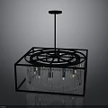 Elegant Modern Square Chandelier With Black Metal Frame And Crystal Pendants