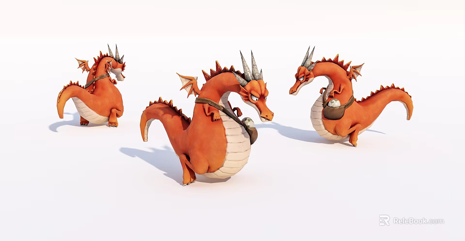 Orange Horned Winged Dragon Game Movie Character With Bag Carrying Different Poses 3d model 