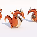Orange Horned Winged Dragon Game Movie Character With Bag Carrying Different Poses