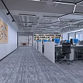 Modern Public Office Space Interior With Workstations Computers Office Chairs And Hanging Lights 3d model