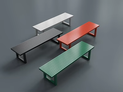 Modern Durable Multicolor Slatted Outdoor Chairs For Patio Garden And Public Park Rest Spaces 3d model