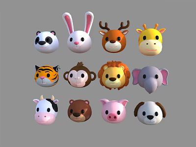 Cute Cartoon Animal Head Wall Decor With Various Designs For Home Decoration 3d model