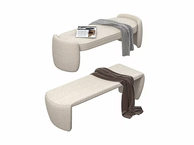 Minimalist Beige Sofa Bench With Soft Upholstery Cozy Throw Blanket And Magazine 3d model