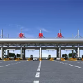 Highway Toll Station Plaza With Covered Structure And Multiple Traffic Lanes