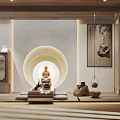 Zen Traditional Tea Room Interior Design With Buddha Statue Tatami Mats And Hanging Painting