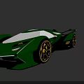 Green Supercar With Modern Futuristic Design Streamlined Body Sharp Lines And Golden Wheels