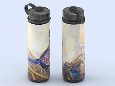 Stylish Vacuum Insulated Water Bottles With Wildlife And Straw Pattern Design 3d model