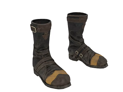 Vintage Brown Leather Boots With Adjustable Straps Metal Buckles Tan Toe Caps Retro Workwear Style Footwear 3d model
