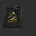 Oil Painting of Madonna Holding Baby in Ornate Frame with Classical Religious Theme