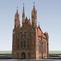Historic Gothic Church With Red Brick Spires Crosses And Stained Glass Windows