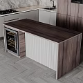 Modern Kitchen Interior With Wooden Cabinets Marble Countertops Island And Built-in Ovens
