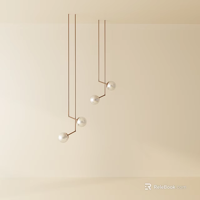 Minimalist Modern Chandelier With Pearl Like Spheres And Metal Hanging Rods On Soft Beige Background 3d model 