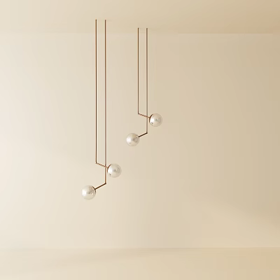 Minimalist Modern Chandelier With Pearl Like Spheres And Metal Hanging Rods On Soft Beige Background 3d model