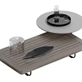 Wooden Rectangular Coffee Table With Circular Tray And Modern Minimalist Design 3d model