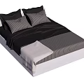 Modern Double Bed With White Frame Black Gray Striped Bedding And Pillows 3d model