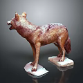 Standing Wolf Sculpture With Open Mouth Brown Purple Spots On White Bases