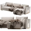 Light Colored Upholstered Multi Seat Sofa With Decorative Pillows And Throw Blankets 3d model