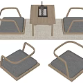 Modern Wooden Frame Stools With Gray Cushions And Armrests For Living Room Seating