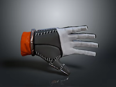 3D Rendered Black And White Protective Work Glove With Orange Wrist Detail 3d model