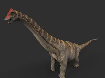 Realistic Reptile Dinosaur With Long Neck Red Crest And Striped Body Standing 3d model
