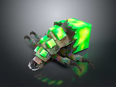 Minecraft Glowing Green Block Creature With Insect Like Legs And Luminous Parts 3d model