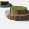 Outdoor Circular Landscape Platforms With Wooden Strips Concrete Base And Grass Top
