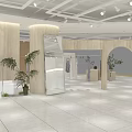 Modern Clothing Store Interior Featuring Mannequins Plant Decor Large Colorful Gradient Screen