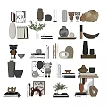Stylish Modern Decorative Ornament Collection With Vases Sculptures Bowls Books And Greenery