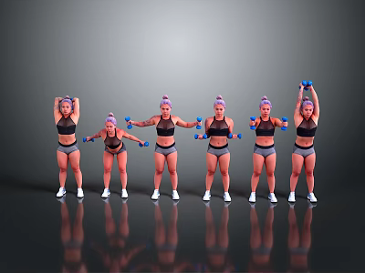 Woman Doing Dumbbell Exercises In Different Fitness Poses And Workout Positions 3d model
