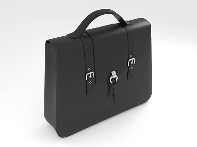 Black Leather Briefcase With Top Handle Buckle Straps And Lock Detail 3d model