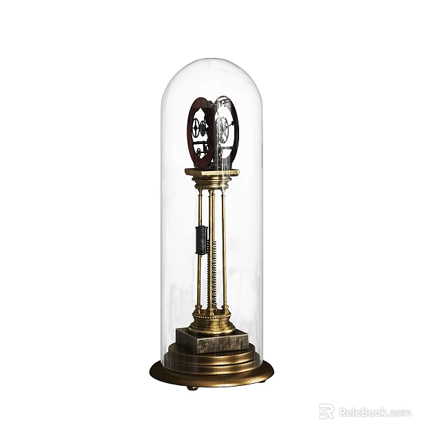 Vintage Style Decorative Ornament Set With Glass Dome Brass Base And Symmetric Clock Design 3d model 