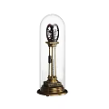 Vintage Style Decorative Ornament Set With Glass Dome Brass Base And Symmetric Clock Design