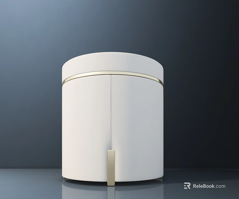 Modern White Round Stool With Gold Accent Trim And Metal Base 3d model 