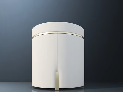 Modern White Round Stool With Gold Accent Trim And Metal Base 3d model